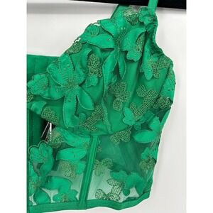 Victorias Secret Green Floral Embroidered Mesh Corset Top Size M